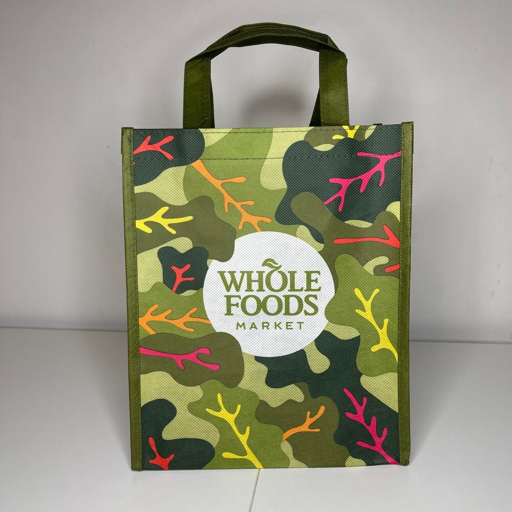 Whole Foods Market Mini Tote Reusable Shopping Bag — Green Garden Leaf Print NEW